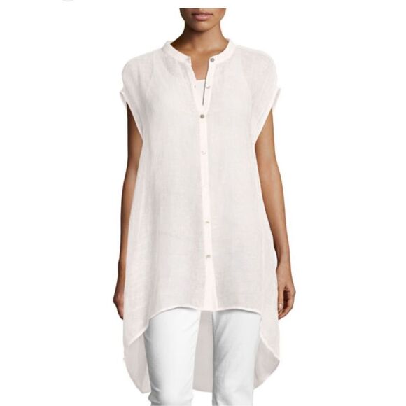 Eileen Fisher Shell Mandarin Sleeveless Button Up Mesh Cover Up Tunic Size L‎ - Picture 7 of 7